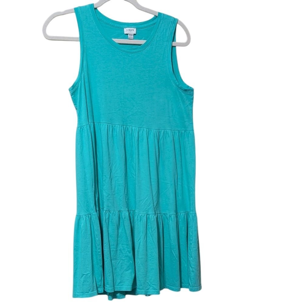 J. Crew Factory sleeveless dress women's size XXS green knit tiered mini beachy